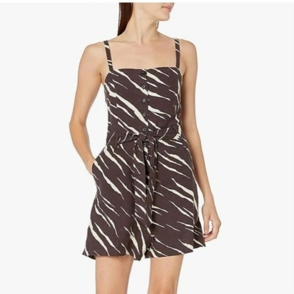 Rails Wells Button Front Belted Romper in Black Abstract Tiger Print Size M